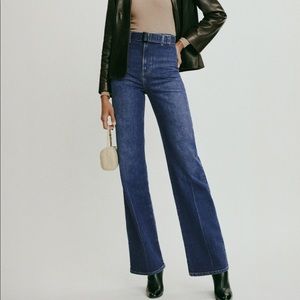 Reformation Amelie High Rise Wide Leg Jeans - Belted - Salinas Wash - Size 24